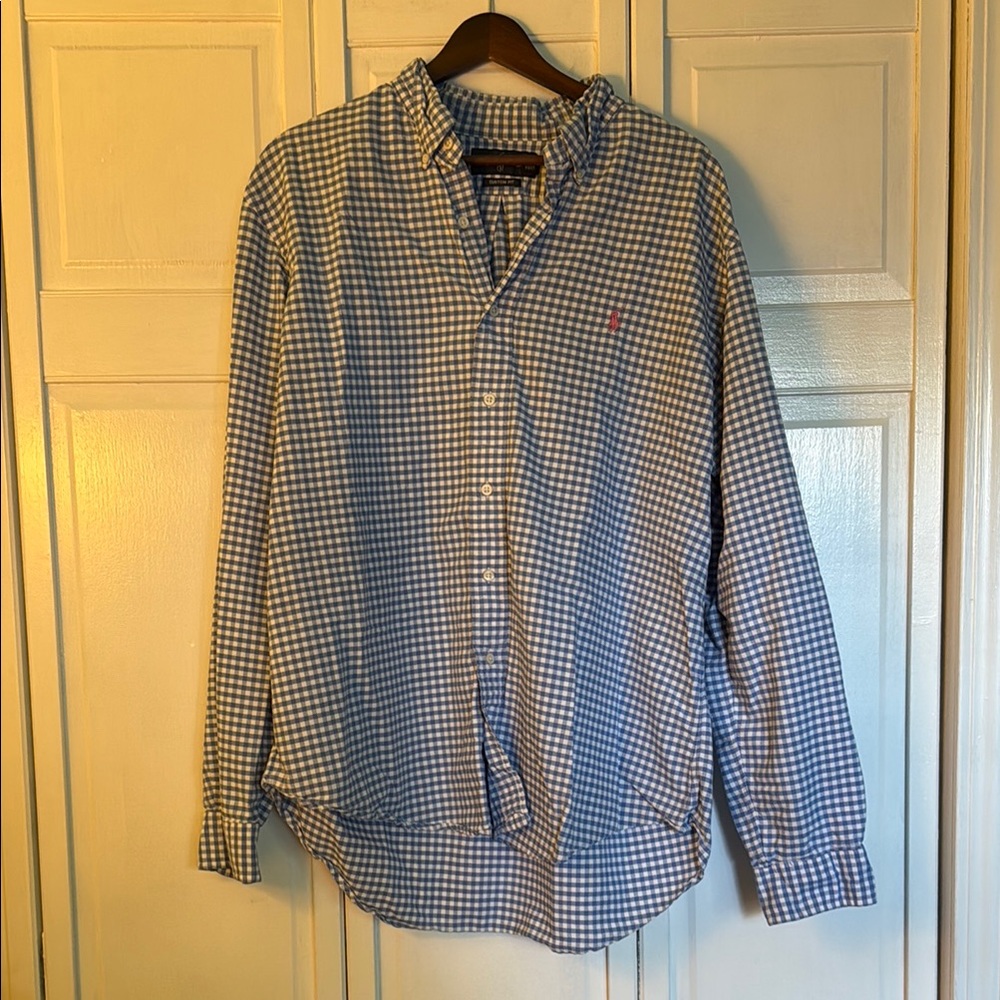 Blue and White Checkered Button-Up Shirt